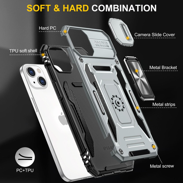 For iPhone 15 Armor PC + TPU Camera Shield Phone Case(Grey)