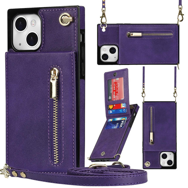 Cross-body Zipper Square Phone Case with Holder - iPhone 13(Purple)