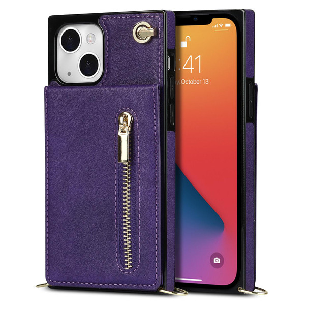 Cross-body Zipper Square Phone Case with Holder - iPhone 13(Purple)