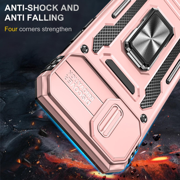 For iPhone 15 Armor PC + TPU Camera Shield Phone Case(Rose Gold)