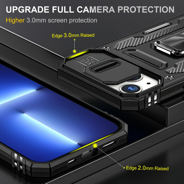 For iPhone 15 Armor PC + TPU Camera Shield Phone Case(Black)