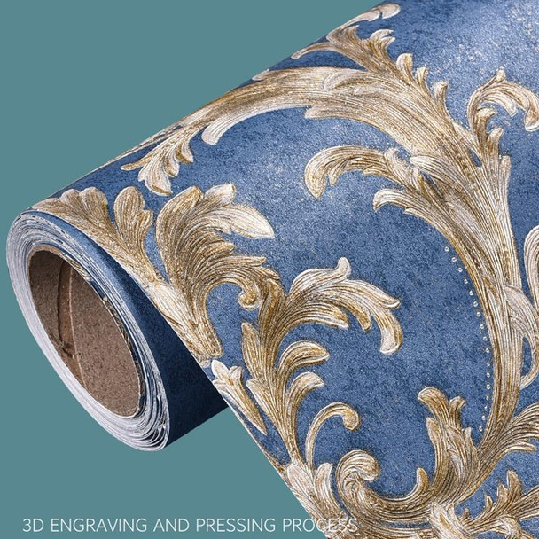 Damascus Self-Adhesive Embossed Wallpaper Thick 3D Non-Woven Fabric Fine Embossed Bedroom Wallpaper, Specification: 0.53 x 3 Meters(1685 Dark Blue)