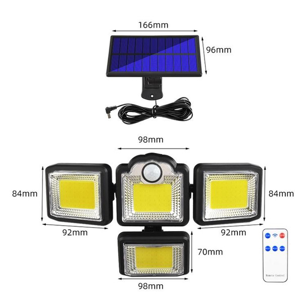 TG-TY085 Solar 4-Head Rotatable Wall Light with Remote Control Body Sensing Outdoor Waterproof Garden Lamp, Style: 192 COB Separated