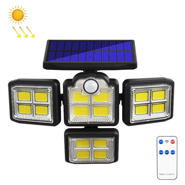 TG-TY085 Solar 4-Head Rotatable Wall Light with Remote Control Body Sensing Outdoor Waterproof Garden Lamp, Style: 198 COB Integrated