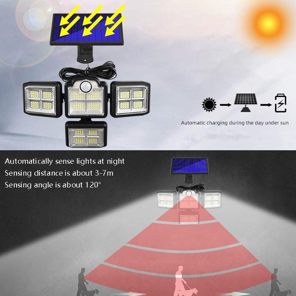 TG-TY085 Solar 4-Head Rotatable Wall Light with Remote Control Body Sensing Outdoor Waterproof Garden Lamp, Style: 192 LED Separated