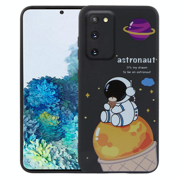 For Samsung Galaxy S20 5G / 4G Milk Tea Astronaut Pattern Liquid Silicone Phone Case(Black)