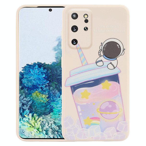 For Samsung Galaxy S20+ 5G / 4G Milk Tea Astronaut Pattern Liquid Silicone Phone Case(White)