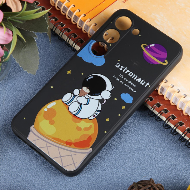 For Samsung Galaxy S21 Ultra 5G Milk Tea Astronaut Pattern Liquid Silicone Phone Case(Black)