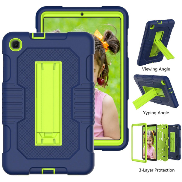 For Samsung Galaxy A 8.4 T307 Contrast Color Robot B2 Silicone Hybrid PC Tablet Case with Holder(Navy Blue Yellow Green)