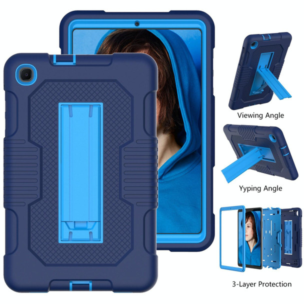 For Samsung Galaxy A 8.4 T307 Contrast Color Robot B2 Silicone Hybrid PC Tablet Case with Holder(Navy Blue)