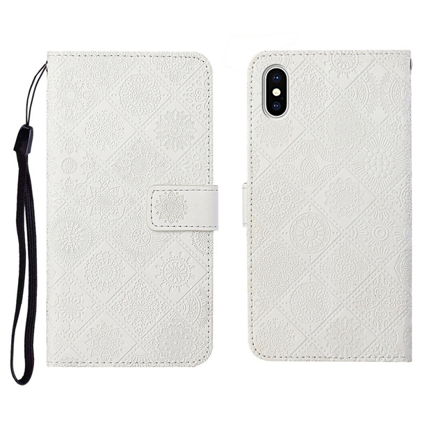 Ethnic Style Embossed Pattern Horizontal Flip Leatherette Case with Holder & Card Slots & Wallet & Lanyard - iPhone XS Max(White)