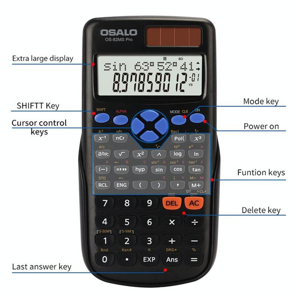 OSALO 240 Functions LCD Screen Solar Dual Power Supply Plug-in Teaching Calculator