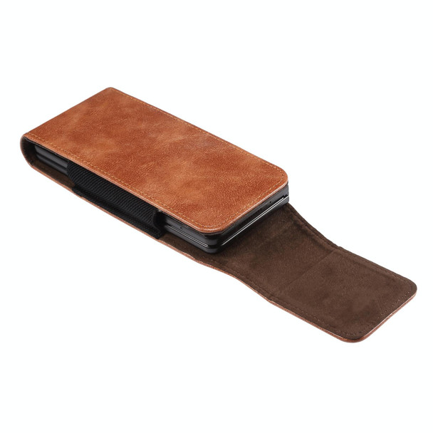 7.8 x 17 x 2.5cm Fold Phone Waist Pack Leatherette Case(Coffee)