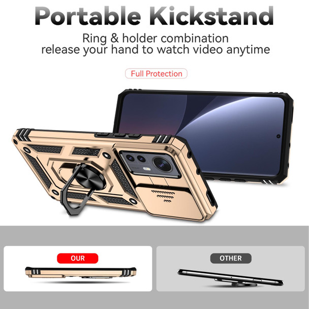 For Xiaomi 12 Sliding Camshield Holder Phone Case(Gold)