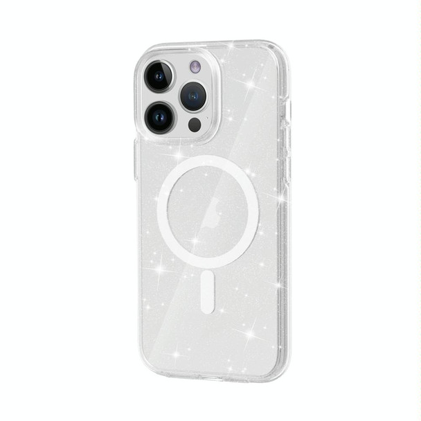 For iPhone 15 Pro Max Terminator Style Glitter Powder MagSafe Magnetic Phone Case(White)