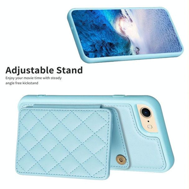 For iPhone SE 2022 / 2020 / 8 / 7 BF25 Square Plaid Card Bag Holder Phone Case(Blue)