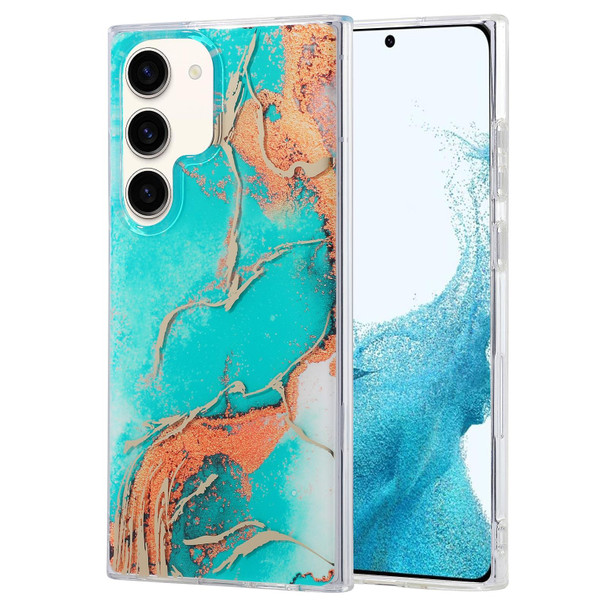 For Samsung Galaxy S22 5G Coloured Glaze Marble Phone Case(Green Gilt)