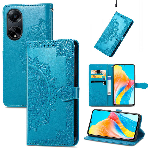 For OPPO A 98 Mandala Flower Embossed Leatherette Phone Case(Blue)