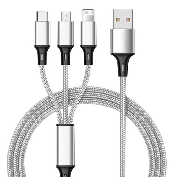 210CK3000 1.2m Nylon Weave 3 in 1 2.4A USB to Micro USB + 8 Pin + Type-C Charging Cable(Grey)