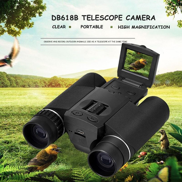 DB618B 10X25 Zoom 10mm Objective Lens HD 1280x960P 1.5 inch LCD Screen Binocular Telescope Digital Camera(Black)