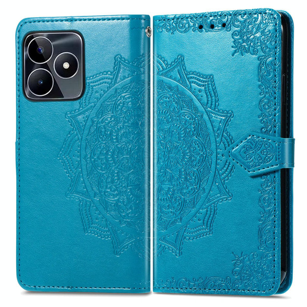 For Realme C53 Mandala Flower Embossed Leatherette Phone Case(Blue)