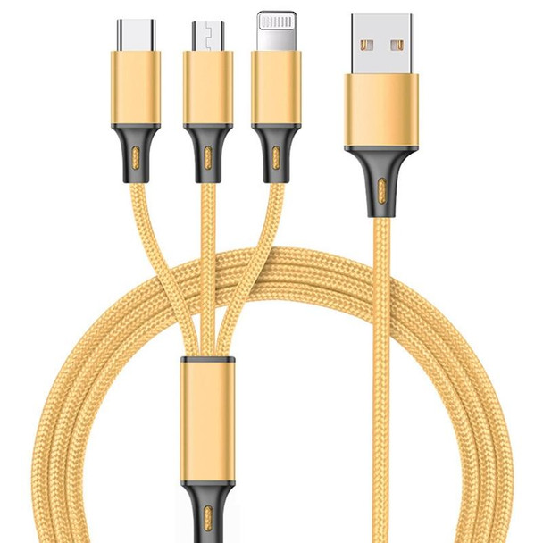210CK3000 1.2m Nylon Weave 3 in 1 2.4A USB to Micro USB + 8 Pin + Type-C Charging Cable(Gold)