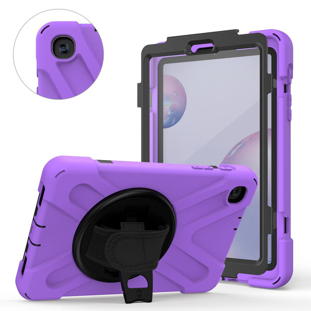 Samsung Galaxy Tab A 8.4 2020 T307U Shockproof Colorful Silicone + PC Protective Case with Holder & Shoulder Strap & Hand Strap & Screen Protector(Purple)