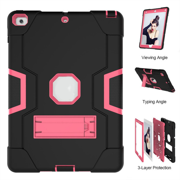 Contrast Color Robot Shockproof Silicone + PC Protective Case with Holder - iPad 9.7 (2017) / (2018)(Black + Rose Red)