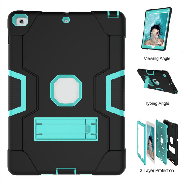 Contrast Color Robot Shockproof Silicone + PC Protective Case with Holder - iPad 9.7 (2017) / (2018)(Black + Mint Green)