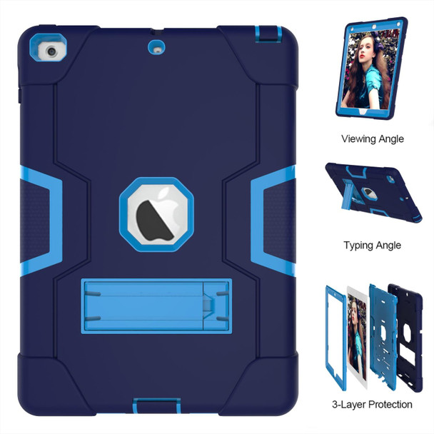 Contrast Color Robot Shockproof Silicone + PC Protective Case with Holder - iPad 9.7 (2017) / (2018)(Navy Blue + Blue)