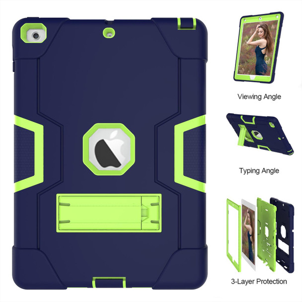 Contrast Color Robot Shockproof Silicone + PC Protective Case with Holder - iPad 9.7 (2017) / (2018)(Navy Blue + Yellow Green)