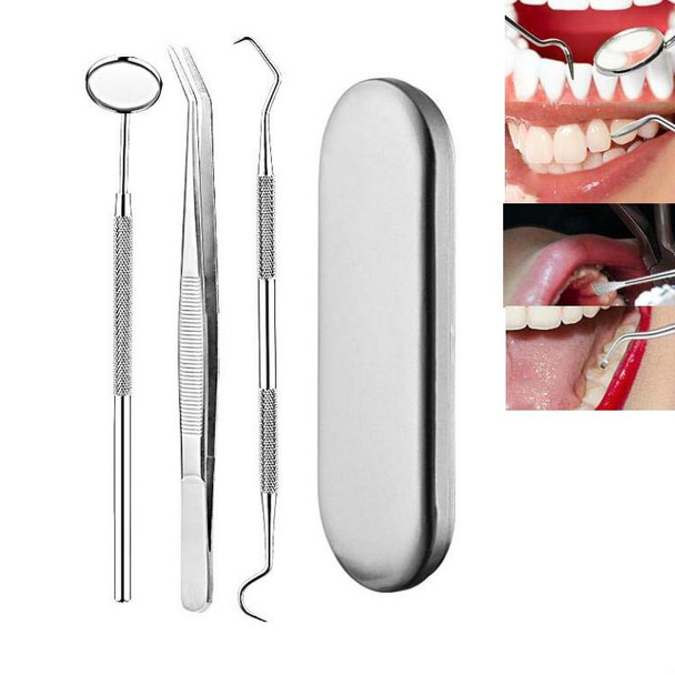 3 in 1 Silver Box Stainless Steel Dental Tools Dental Care Tartar Tool Dentist Tool Set