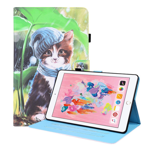 Animal Pattern Horizontal Flip Leatherette Case with Holder & Card Slots & Photo Frame & Sleep / Wake-up Function - iPad 9.7 2018 / 2017(Bib Kitten)