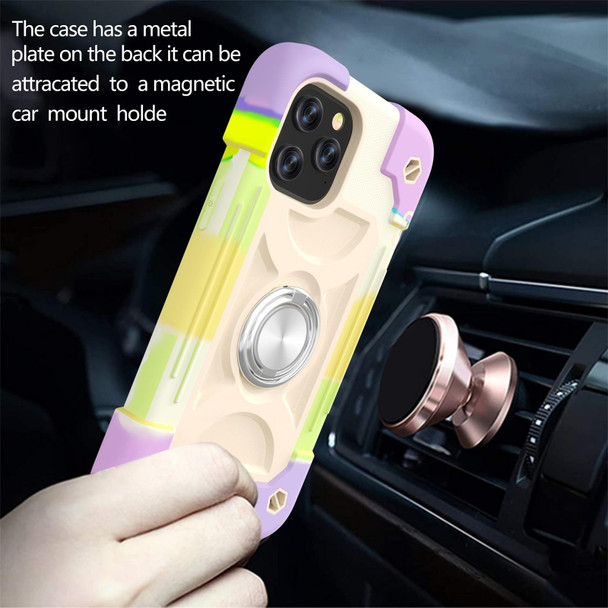 Shockproof Silicone + PC Protective Case with Dual-Ring Holder - iPhone 12 Pro Max(Colorful Beige)