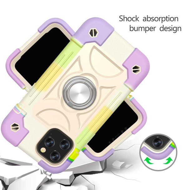 Shockproof Silicone + PC Protective Case with Dual-Ring Holder - iPhone 12 mini(Colorful Beige)