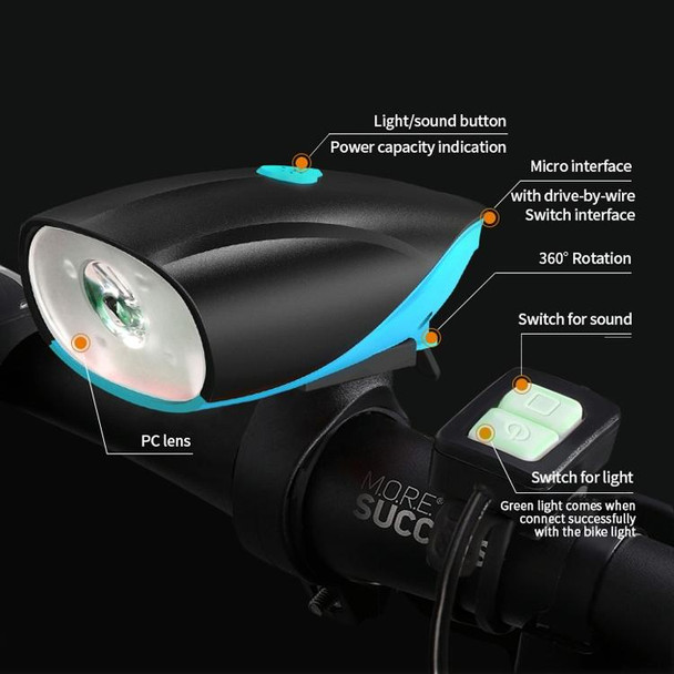 USB Charging Bike LED Riding Light, Charging 6 Hours with Horn & Line Control (Blue)