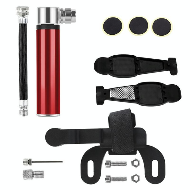 Manual Mini Portable Bicycle Aluminum Alloy Pump + Plastic glue-free tire patch + Tire lever (Red)