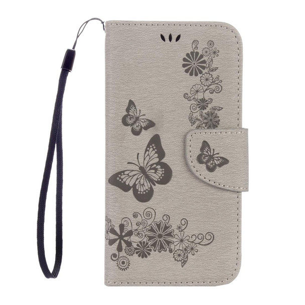 For Galaxy S7 Active Pressed Flowers Butterfly Pattern Horizontal Flip Leatherette Case with Holder & Card Slots & Wallet & Lanyard(Grey)