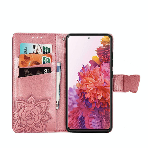 For Galaxy S20 FE / S20 Lite Butterfly Love Flower Embossed Horizontal Flip Leatherette Case with Bracket / Card Slot / Wallet / Lanyard(Pink)