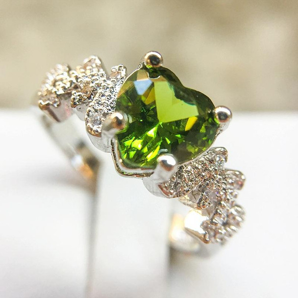 Women Heart Pattern Diamond Ring, Ring Size:7(Green)