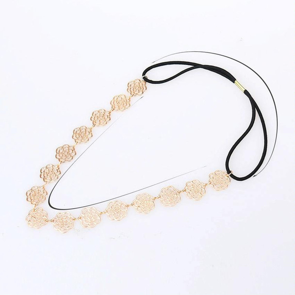 2 PCS Fashion Lovely Metallic Women Hollow Rose Flower Elastic Headband Headwear Accessories(Gold)