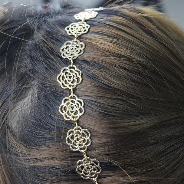 2 PCS Fashion Lovely Metallic Women Hollow Rose Flower Elastic Headband Headwear Accessories(Gold)