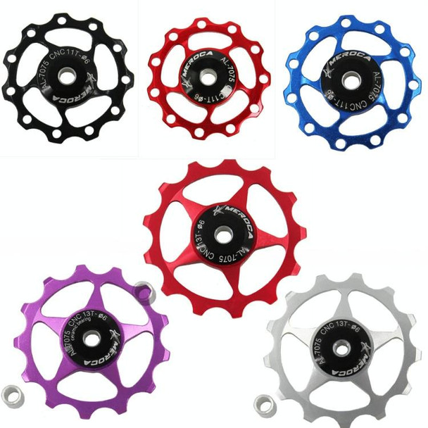 4 PCS MEROCA Metal Bearings Mountain Bike Road Bike Rear Derailleur Guide Wheel 11T/13T Guide Wheel, Specification:11T, Color:Blue