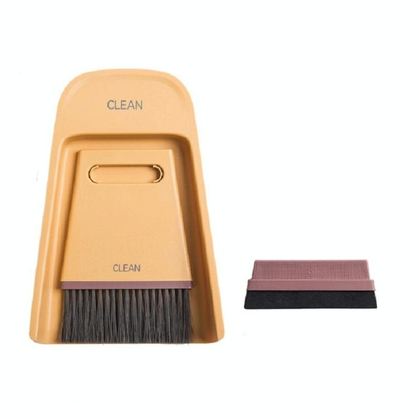 Mini Broom and Dustpan Combination Set Household Soft Fur Small Broom Desktop Cleaning Brush Wiper(Yellow)