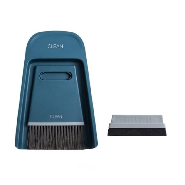 Mini Broom and Dustpan Combination Set Household Soft Fur Small Broom Desktop Cleaning Brush Wiper(Navy Blue)