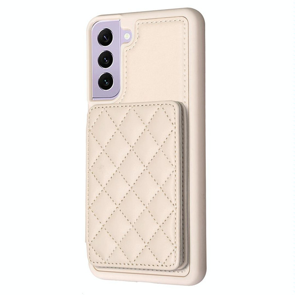 For Samsung Galaxy S22+ 5G BF25 Square Plaid Card Bag Holder Phone Case(Beige)