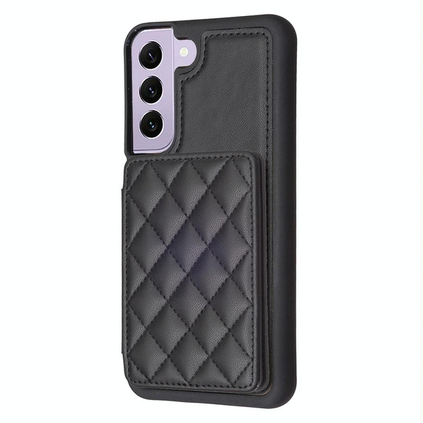 For Samsung Galaxy S22+ 5G BF25 Square Plaid Card Bag Holder Phone Case(Black)