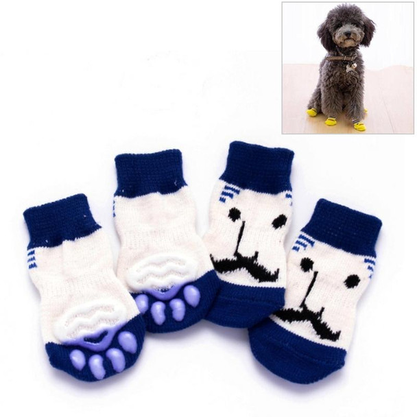 2 Pairs Cute Puppy Dogs Pet Knitted Anti-slip Socks, Size:M (Blue Beard)