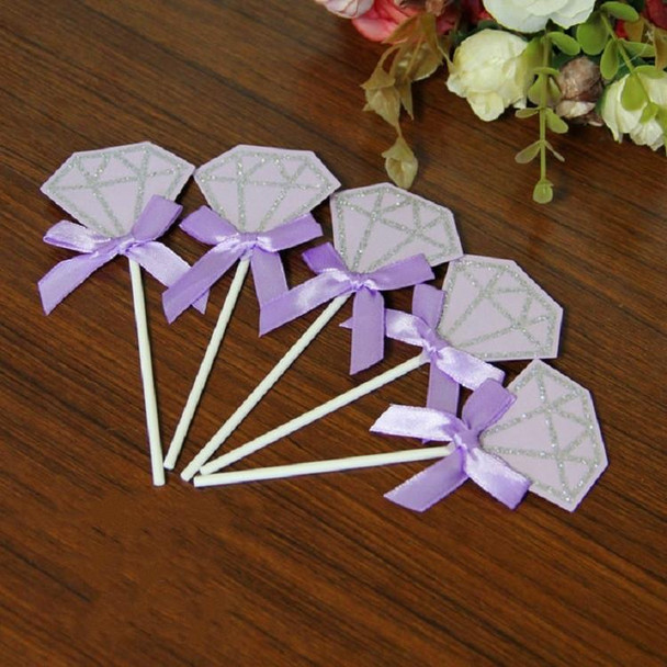 5 Packs Diamond Cake Birthday Inserted Card Wedding Party Dessert Table Decoration Supplies(Purple)