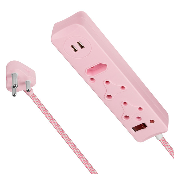 SWITCHED  3 Way  with Dual 2.4A USB Ports, 0.5M . Pink